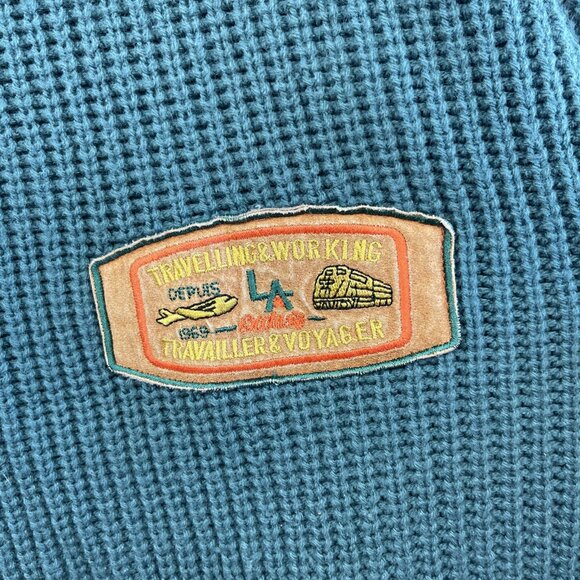 VTG 90s Chunky Thermal Knit Sweater Retro Heritage Patch Deep Forest Green Read - Picture 6 of 16